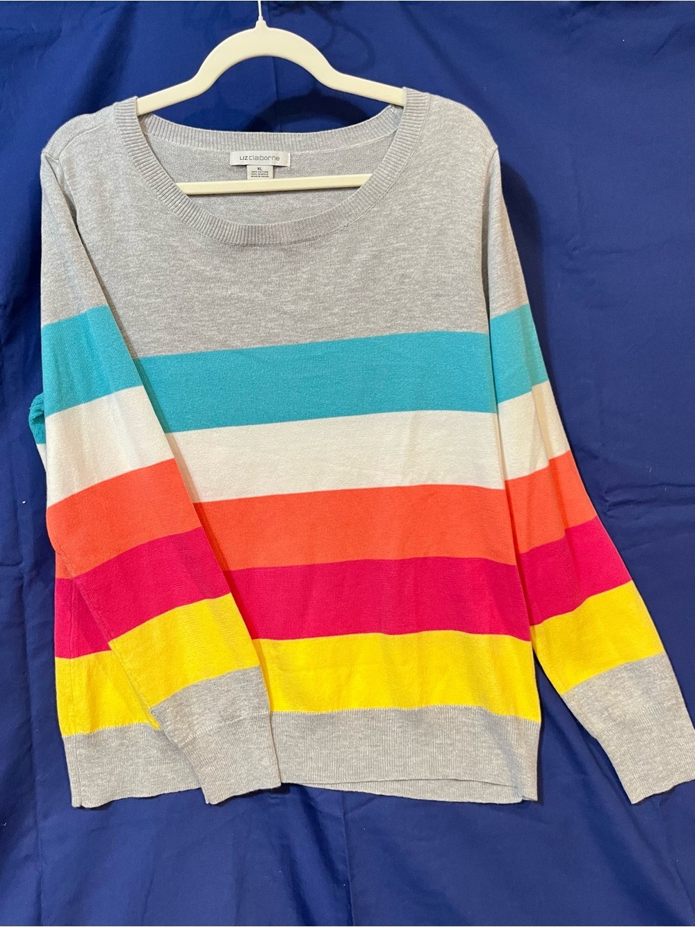 Liz Claiborne XL Colorblock Stripe Soft Lightweight Cotton Blend Sweater